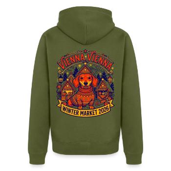 Vienna Vienna Winter Market 2026 Dachshund - Unisex Premium Bio Zip Hoodie - Khaki - Hinten - Nico (187cm)