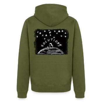 Solutions – Mädchen auf der Weltkugel unter Sterne - Unisex Premium Bio Zip Hoodie - Khaki - Hinten - Nico (187cm)