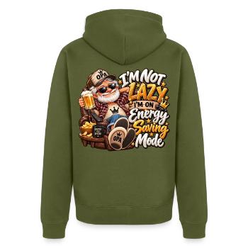 Opa im Energiesparmodus - Unisex Premium Bio Zip Hoodie - Khaki - Hinten - Nico (187cm)