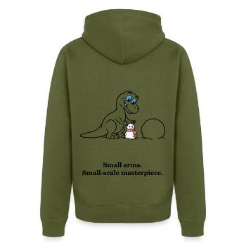 Kleiner T-Rex baut einen Weihnachtsschneemann - Unisex Premium Bio Zip Hoodie - Khaki - Hinten - Nico (187cm)