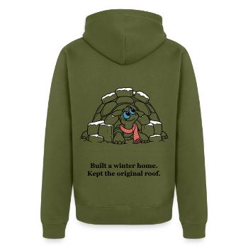 Christmas Turtle behält ihr ursprüngliches Dach - Unisex Premium Bio Zip Hoodie - Khaki - Hinten - Nico (187cm)