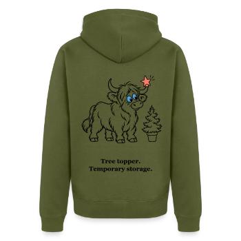 Highland-Kuh hält den Weihnachtsbaum-Topper - Unisex Premium Bio Zip Hoodie - Khaki - Hinten - Nico (187cm)
