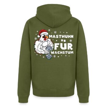 Masthuhn Für Wachstum Weihnachten Gym Kraftsport - Unisex Premium Bio Zip Hoodie - Khaki - Hinten - Nico (187cm)
