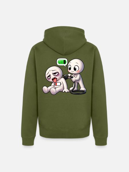 Soziale Batterie leer – Bitte aufladen! - Unisex Premium Bio Zip Hoodie - Khaki