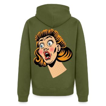 Frau im Schockzustand - Unisex Premium Bio Zip Hoodie - Khaki - Hinten - Nico (187cm)