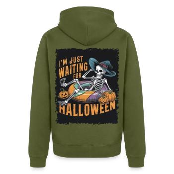 Ich Warte Nur Auf Halloween - Unisex Premium Bio Zip Hoodie - Khaki - Hinten - Nico (187cm)
