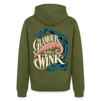 Burlesque Glamour With A Wink - Unisex Premium Bio Zip Hoodie - Khaki - Hinten - Nico (187cm)