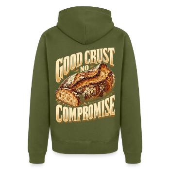 Sauerteig Bäcker Brot Good Crust No Compromise - Unisex Premium Bio Zip Hoodie - Khaki - Hinten - Nico (187cm)