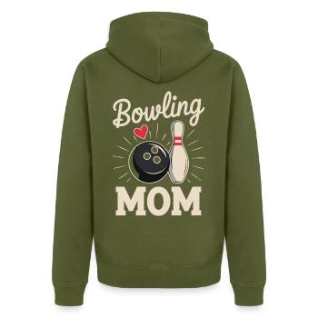 Bowling Mom Mit Herz Kugel Und Kegel - Unisex Premium Bio Zip Hoodie - Khaki - Hinten - Nico (187cm)