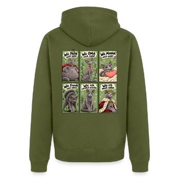 Wie andere mich sehen – Lustiges Katzenmotiv - Unisex Premium Bio Zip Hoodie - Khaki - Hinten - Nico (187cm)