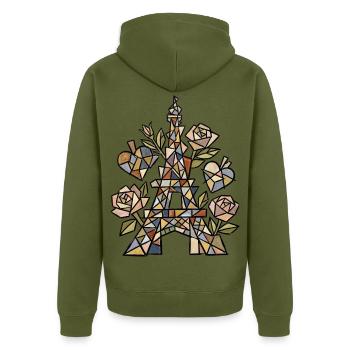 Eiffel im Mosaik mit Rosen - Unisex Premium Bio Zip Hoodie - Khaki - Hinten - Nico (187cm)