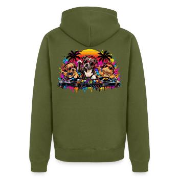 Pawplay Party DJ Dogs - Unisex Premium Bio Zip Hoodie - Khaki - Hinten - Nico (187cm)