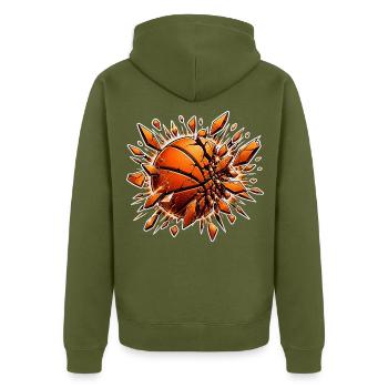 Basketball Zerspringt Glas Explosion Sport Shirt - Unisex Premium Bio Zip Hoodie - Khaki - Hinten - Nico (187cm)