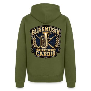 Blasmusik Ist Mein Cardio Tuba Schlagzeug Shirt - Unisex Premium Bio Zip Hoodie - Khaki - Hinten - Nico (187cm)