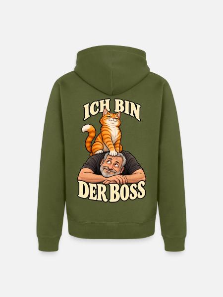 Ich bin der Chef – Katzenhumor - Unisex Premium Bio Zip Hoodie - Khaki