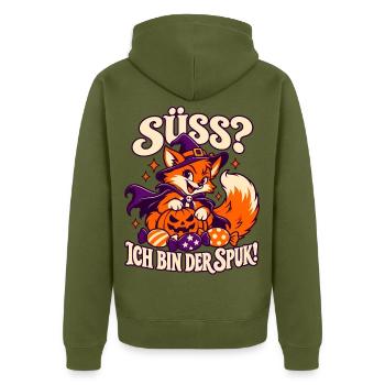 Süß ich bin der Spuk Fuchs - Unisex Premium Bio Zip Hoodie - Khaki - Hinten - Nico (187cm)