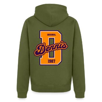 Dennis Original 1987 College Sport Vintage - Unisex Premium Bio Zip Hoodie - Khaki - Hinten - Nico (187cm)