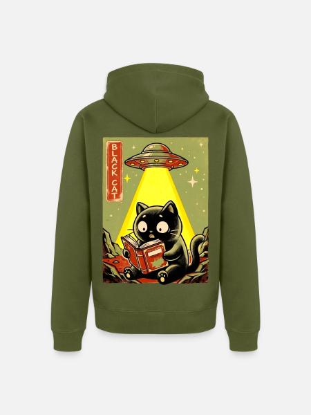 Leseabend unter UFO Lichtkatze - Unisex Premium Bio Zip Hoodie - Khaki
