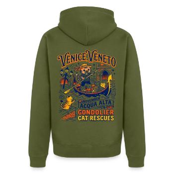 Venice Veneto Gondolier Cat Rescues Acqua Alta - Unisex Premium Bio Zip Hoodie - Khaki - Hinten - Nico (187cm)
