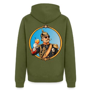 Kaiser Wilhelm mit Sonnenbrille und Cocktail - Unisex Premium Bio Zip Hoodie - Khaki - Hinten - Nico (187cm)