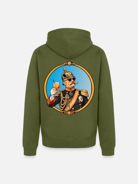Kaiser Wilhelm mit Sonnenbrille und Cocktail - Unisex Premium Bio Zip Hoodie - Khaki