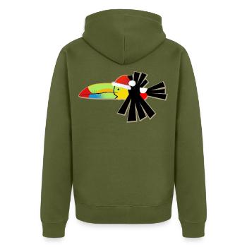 Weihnachtskielschnabel-Tukan - Unisex Premium Bio Zip Hoodie - Khaki - Hinten - Nico (187cm)