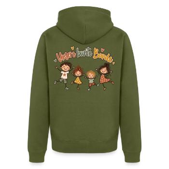 Familien Shirt personalisierbar mit Namen  - Unisex Premium Bio Zip Hoodie - Khaki - Hinten - Nico (187cm)