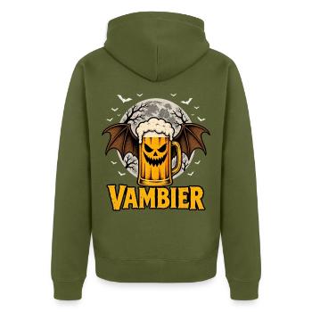 Vambier Halloween Bier Vampir Fledermaus Vollmond - Unisex Premium Bio Zip Hoodie - Khaki - Hinten - Nico (187cm)