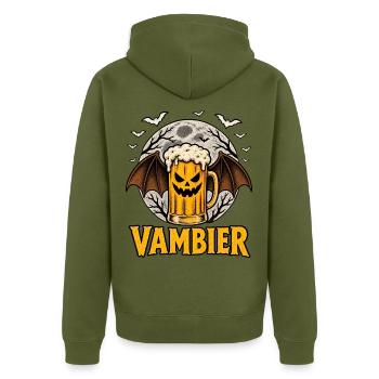 Vambier Halloween Bier Vampir Kürbis Fledermäuse - Unisex Premium Bio Zip Hoodie - Khaki - Hinten - Nico (187cm)