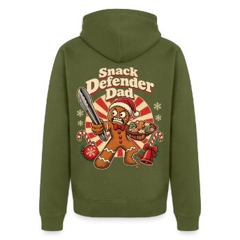Christmas Lebkuchen Snack Defender Dad - Unisex Premium Bio Zip Hoodie - Khaki - Hinten - Nico (187cm)