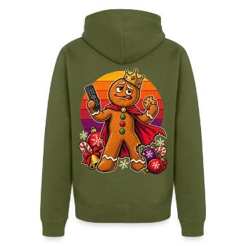 Christmas Lebkuchenmann Couch-Dad Superheld - Unisex Premium Bio Zip Hoodie - Khaki - Hinten - Nico (187cm)