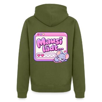 Mausi lädt Y2K - Unisex Premium Bio Zip Hoodie - Khaki - Hinten - Nico (187cm)