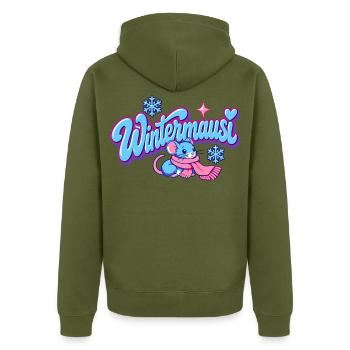 Wintermausi Y2K - Unisex Premium Bio Zip Hoodie - Khaki - Hinten - Nico (187cm)