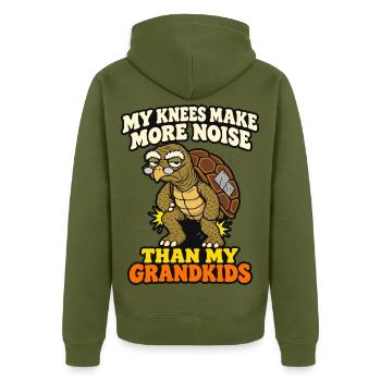 Meine Knie machen mehr Lärm als die meiner Enkelkinder Komisch - Unisex Premium Bio Zip Hoodie - Khaki - Hinten - Nico (187cm)