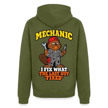 Mechaniker: Ich repariere das, was der letzte Typ repariert hat, lustig - Unisex Premium Bio Zip Hoodie - Khaki - Hinten - Nico (187cm)