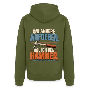 Wo andere aufgeben hol ich den Hammer - Unisex Premium Bio Zip Hoodie - Khaki - Hinten - Nico (187cm)