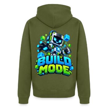 Voxel Build Mode Roboter - Unisex Premium Bio Zip Hoodie - Khaki - Hinten - Nico (187cm)