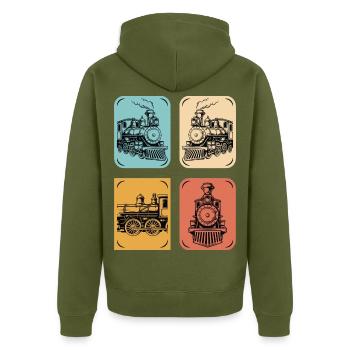 Dampflok Vintage Poster Kollektion - Unisex Premium Bio Zip Hoodie - Khaki - Hinten - Nico (187cm)