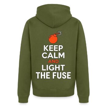 Keep Calm And Light The Fuse Pyro - Unisex Premium Bio Zip Hoodie - Khaki - Hinten - Nico (187cm)