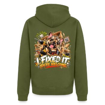  Fixer You’re Welcome Französische Bulldogge - Unisex Premium Bio Zip Hoodie - Khaki - Hinten - Nico (187cm)