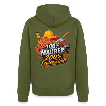 Maurerherz: 100% Maurer, 200% Leidenschaft - Unisex Premium Bio Zip Hoodie - Khaki - Hinten - Nico (187cm)