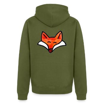 Fox Smile Aquarell-Patch - Unisex Premium Bio Zip Hoodie - Khaki - Hinten - Nico (187cm)