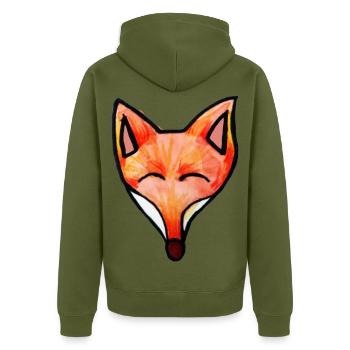 Aquarell Fuchskopf-Lächeln - Unisex Premium Bio Zip Hoodie - Khaki - Hinten - Nico (187cm)