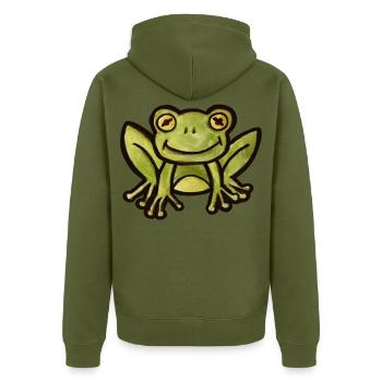 Aquarell Frosch-Anhänger - Unisex Premium Bio Zip Hoodie - Khaki - Hinten - Nico (187cm)