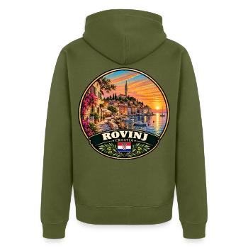 Rovinj Kroatien Hafen Stadt Sonnenuntergang Meer - Unisex Premium Bio Zip Hoodie - Khaki - Hinten - Nico (187cm)