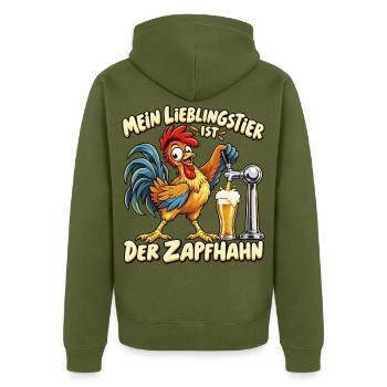 Mein Lieblingstier ist der Zapfhahn – Lustiger Bie - Unisex Premium Bio Zip Hoodie - Khaki - Hinten - Nico (187cm)