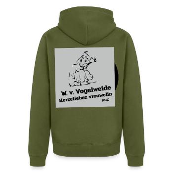 Vogelweide - Unisex Premium Bio Zip Hoodie - Khaki - Hinten - Nico (187cm)