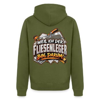 Fliesenleger Spruch Shirt - Unisex Premium Bio Zip Hoodie - Khaki - Hinten - Nico (187cm)