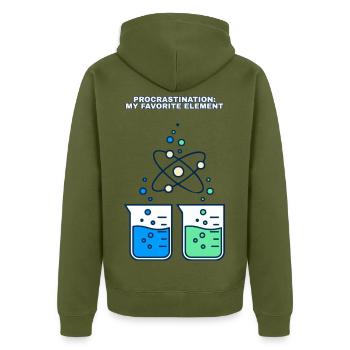 Prokrastination – meine Lieblings-Elementwissenschaft - Unisex Premium Bio Zip Hoodie - Khaki - Hinten - Nico (187cm)