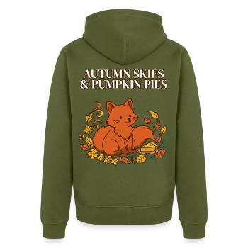 Herbsthimmel und Kürbiskuchen Herbstfuchs - Unisex Premium Bio Zip Hoodie - Khaki - Hinten - Nico (187cm)